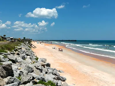 Flagler Beach shoreline looking south toward the fishing pier
